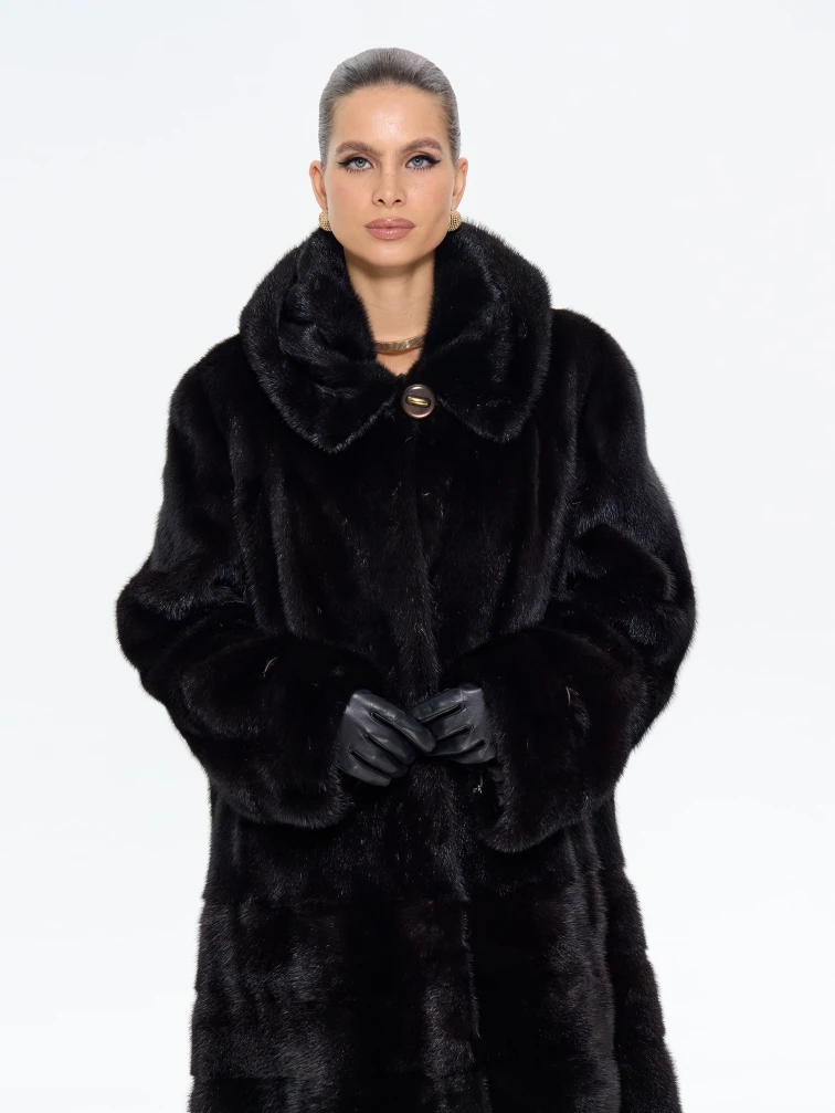 Шуба женская из меха норки с капюшоном М-102-1221, коричневая, размер 60, артикул 65430-4