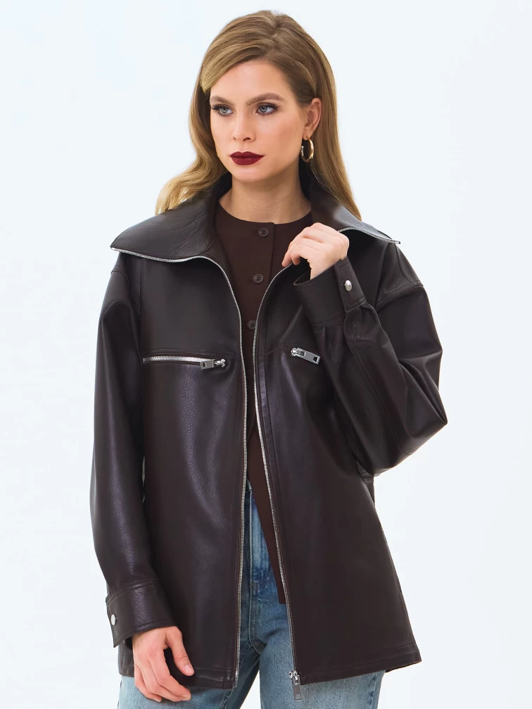 Кожаная куртка премиум класса для женщин 3084, коричневая, размер 48, артикул 24360-4