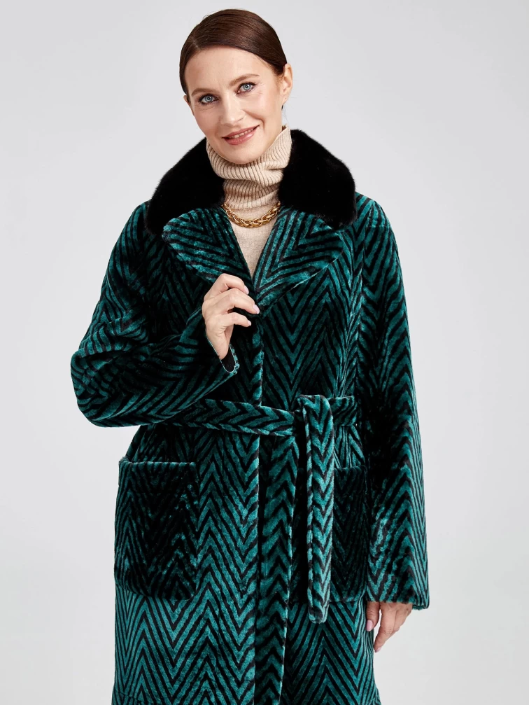 Зимний комплект женский: Дубленка 2003 + Брюки 02, зеленый/бордовый, р. 46, арт. 111246-3