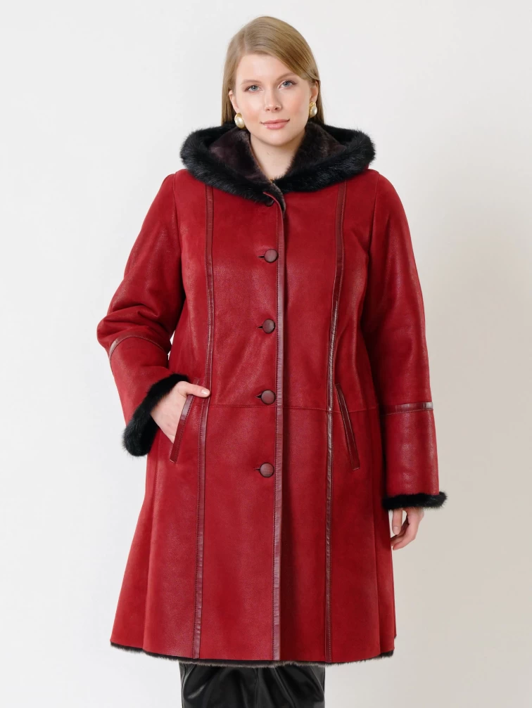 Демисезонный комплект женский: Дубленка 225У + Брюки 03, красный/черный, р. 50, арт. 111210-5