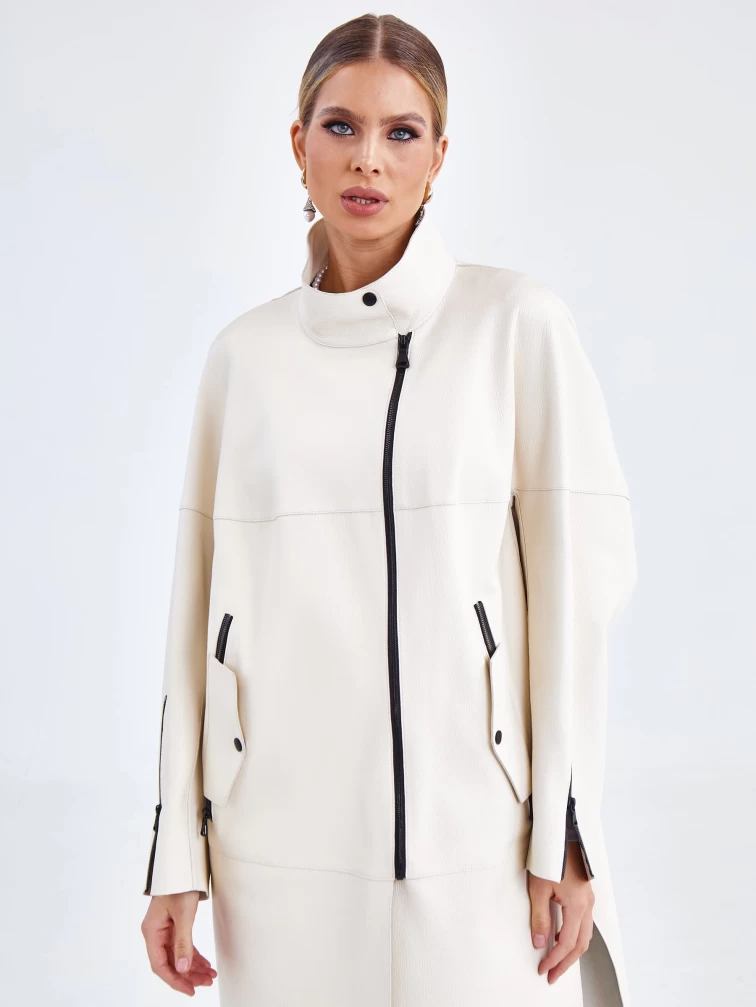 Женский кожаный плащ на молнии премиум класса 3041, белый, размер 48, артикул 91901-0