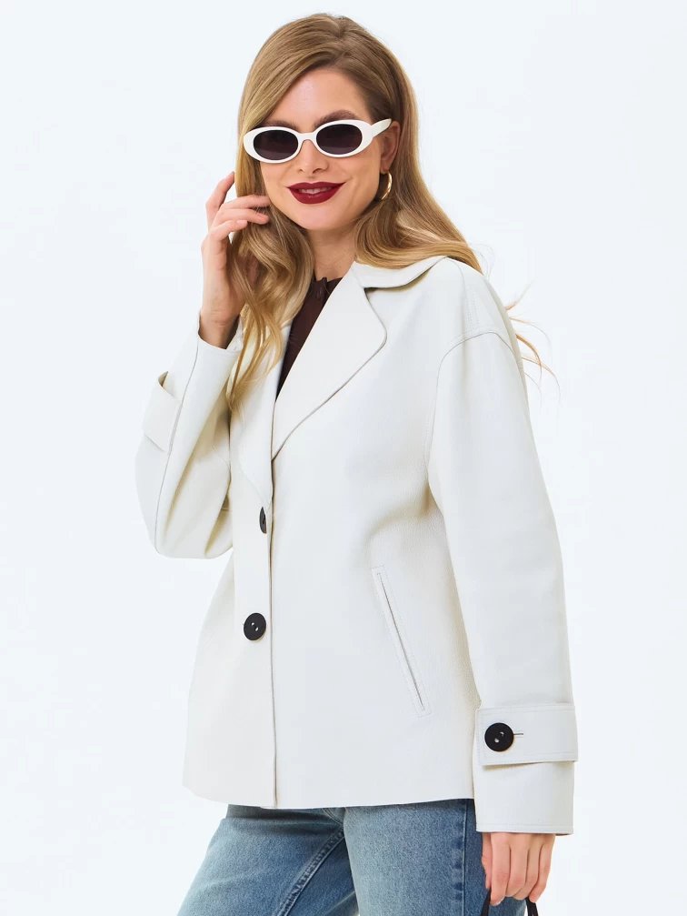 Белый кожаный женский пиджак премиум класса 3097, размер 44, артикул 24720-0