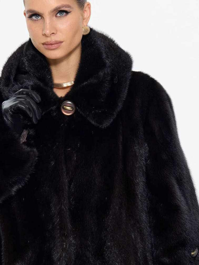 Шуба женская из меха норки с капюшоном М-102-1221, коричневая, размер 60, артикул 65430-7