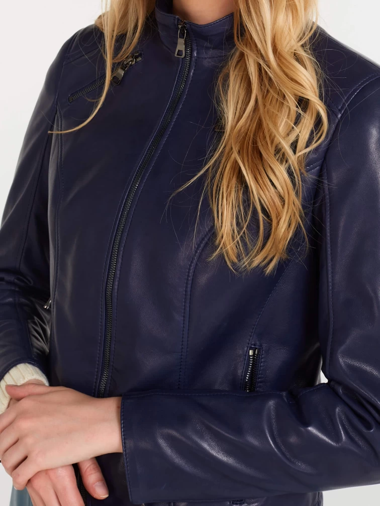 Кожаная куртка женская 3004, синяя, размер 48, артикул 90611-2
