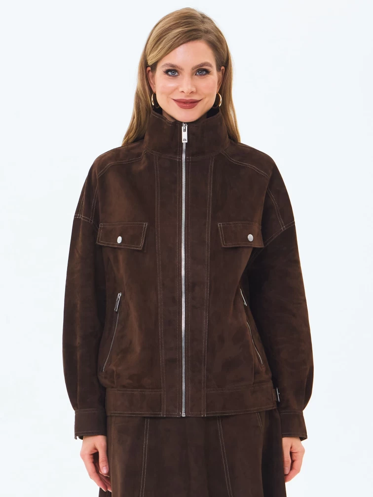 Женская замшевая куртка премиум класса 3087з, коричневая, размер 46, артикул 24690-4