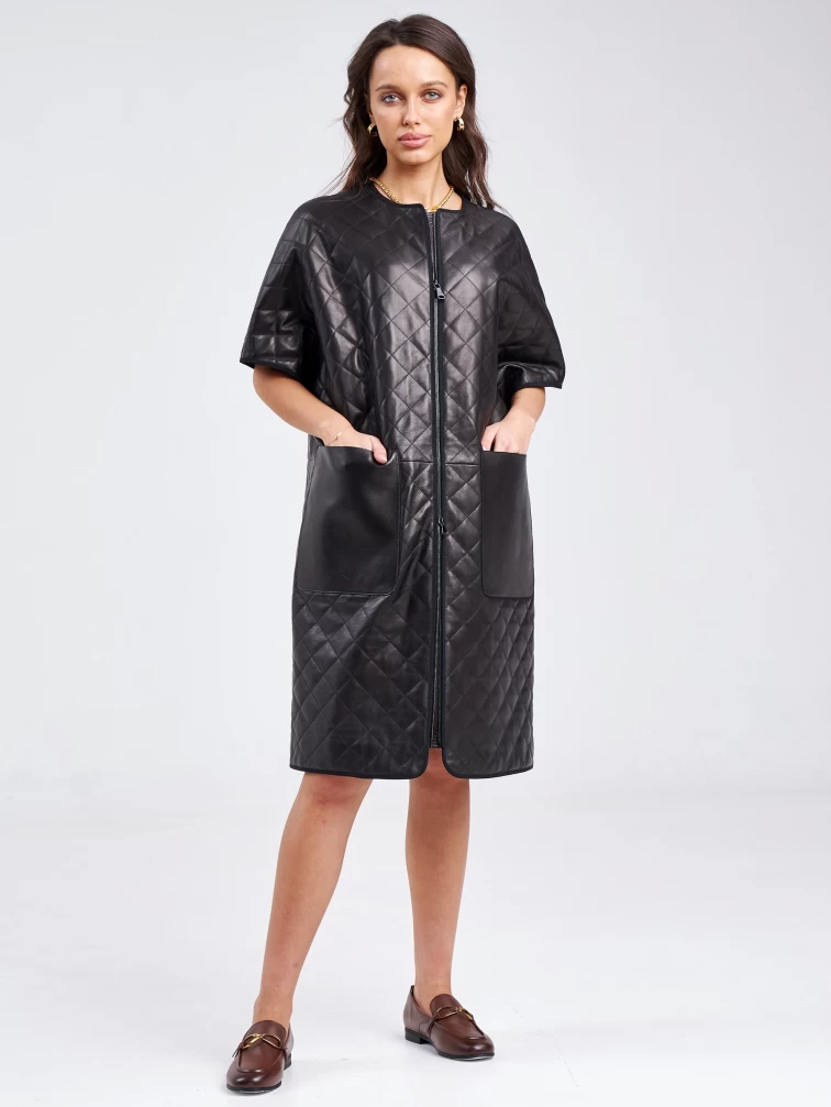 Кожаный женский стеганый жилет премиум класса 07, черный, размер 44, артикул 91970-5