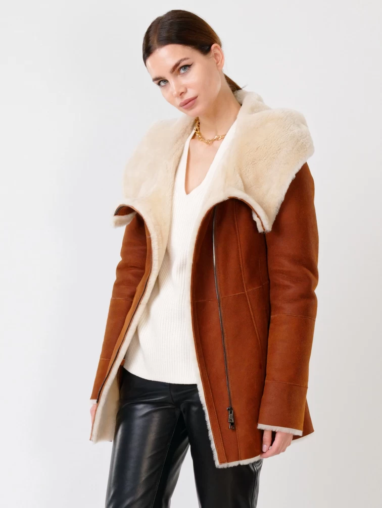 Зимний комплект женский: Дубленка 200 + Брюки 03, табачный/черный, р. 44, арт. 111377-3