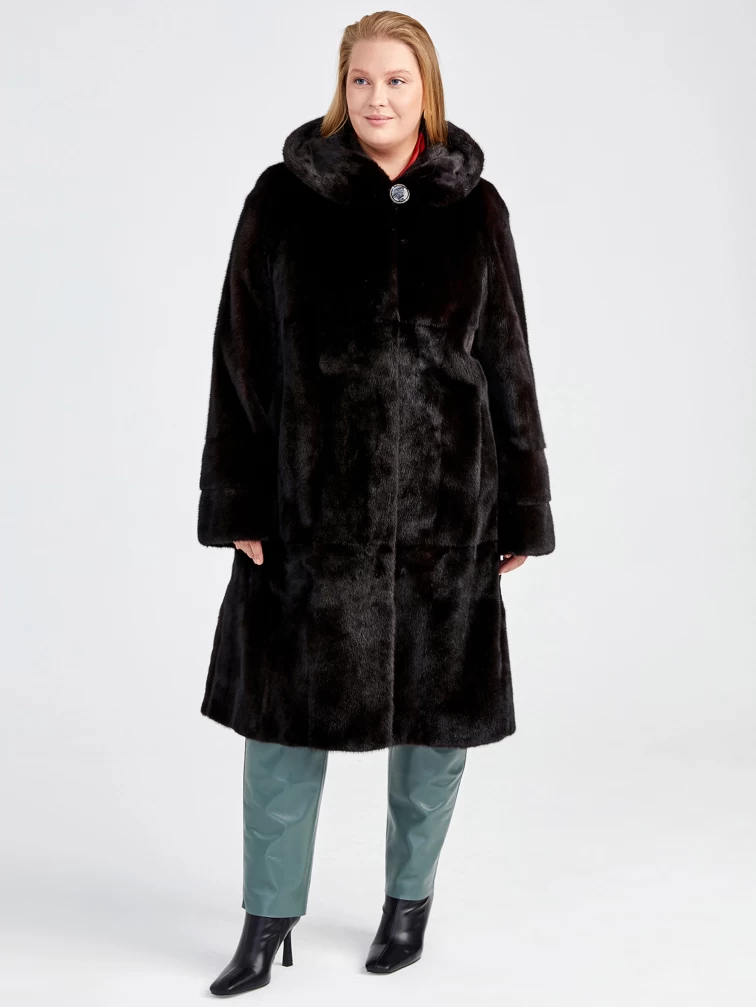 Зимний комплект женский: Шуба из меха норки Мишель(к) + Брюки 03, черный/оливковый, р. 52, арт. 111384-1