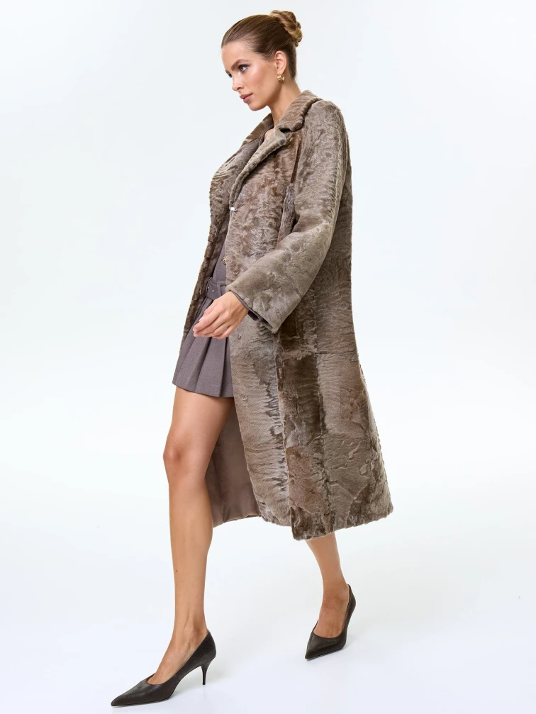 Длинная женская шуба из меха каракульчи премиум класса Лола(ав), светло-коричневая, размер 50, артикул 33990-4