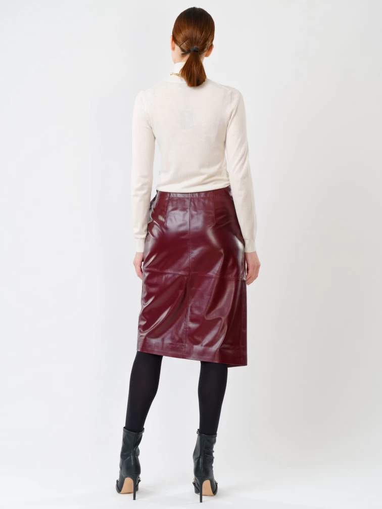 Кожаная юбка миди с запахом 07, бордовая, размер 42, артикул 85351-5