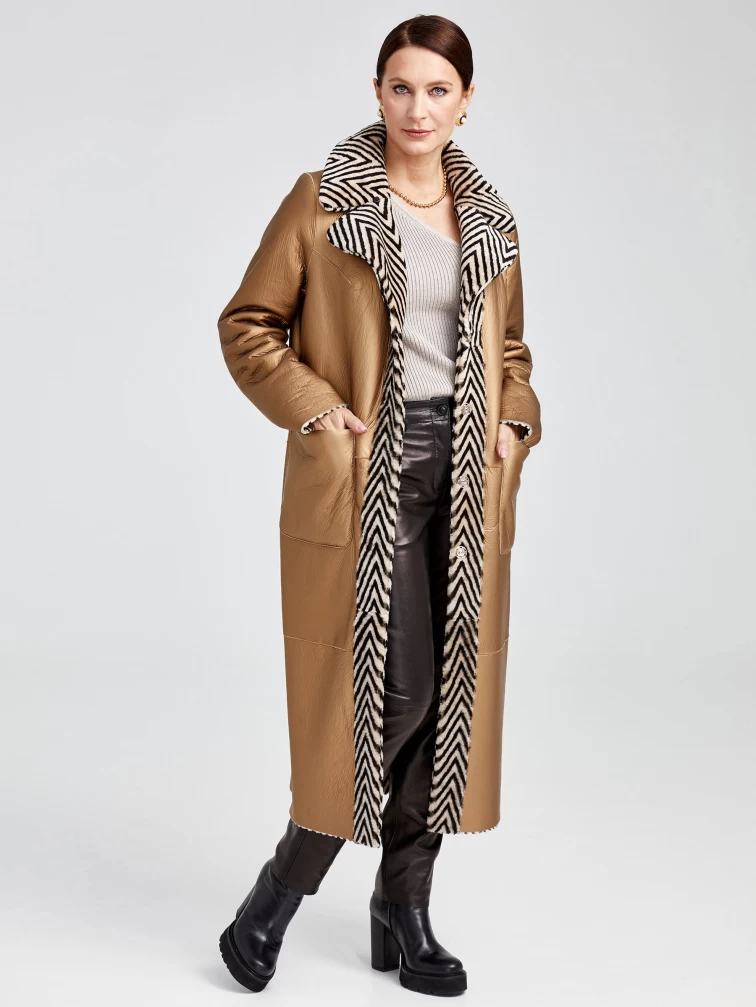 Зимний комплект женский: Дубленка 2003 + Брюки 02, бежевый/черный, р. 46, арт. 111247-1