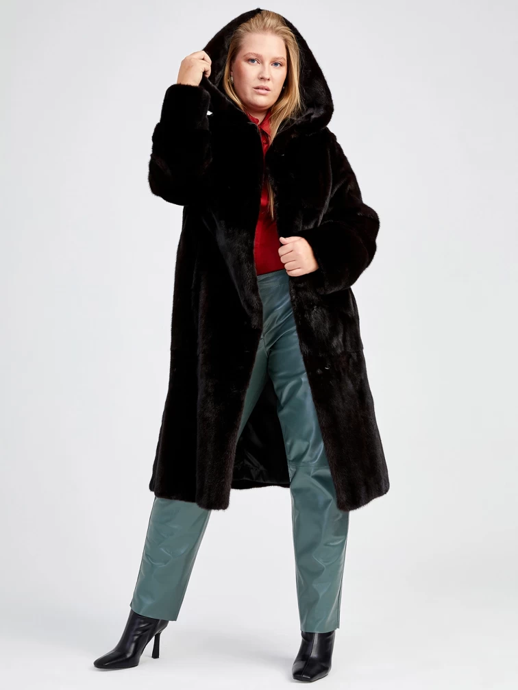 Зимний комплект женский: Шуба из меха норки Мишель(к) + Брюки 03, черный/оливковый, р. 52, арт. 111384-0