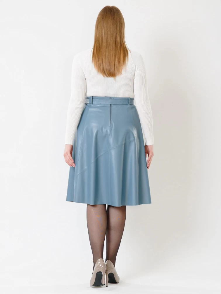 Кожаная расклешенная юбка из натуральной кожи 01рс, голубая, размер 46, артикул 85451-7