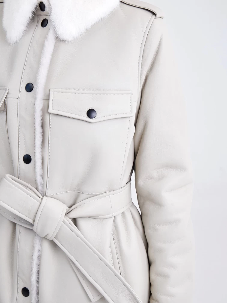 Женская дубленка рубашка с воротником из меха норки премиум класса 2016, белая, размер 48, артикул 62740-4