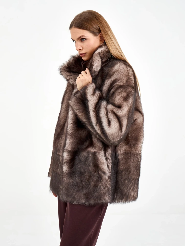 Короткая женская дубленка из тосканы 2072, cерая, размер 42, артикул 64960-5