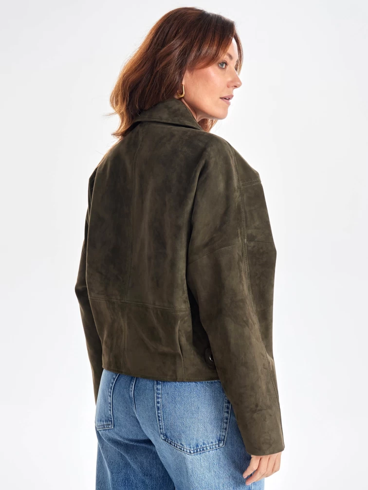 Замшевая короткая куртка косуха для женщин премиум класса 3051з, хаки, размер 44, артикул 23420-6