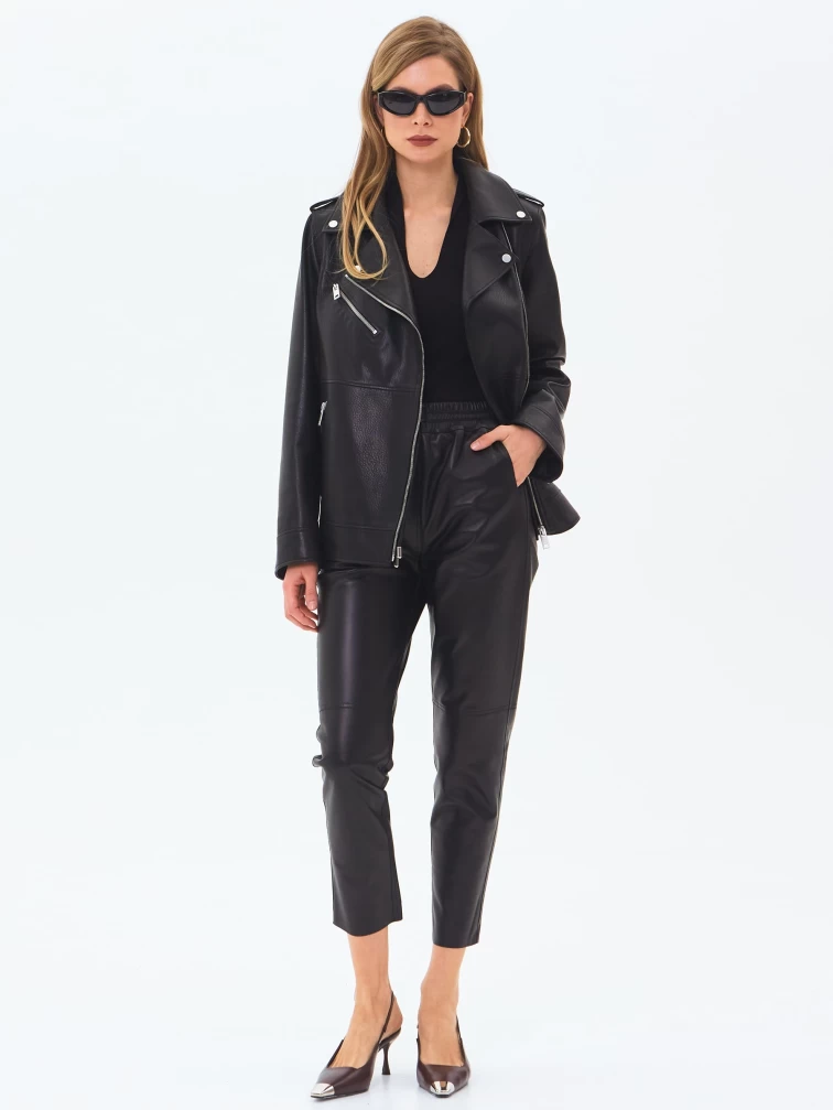 Кожаная женская куртка косуха премиум класса 3079, черная, размер 50, артикул 24650-1