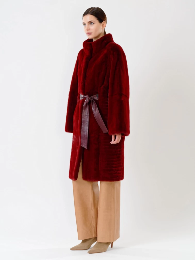 Пальто из меха норки женское 2826, бордовое, размер 46, артикул 32690-3