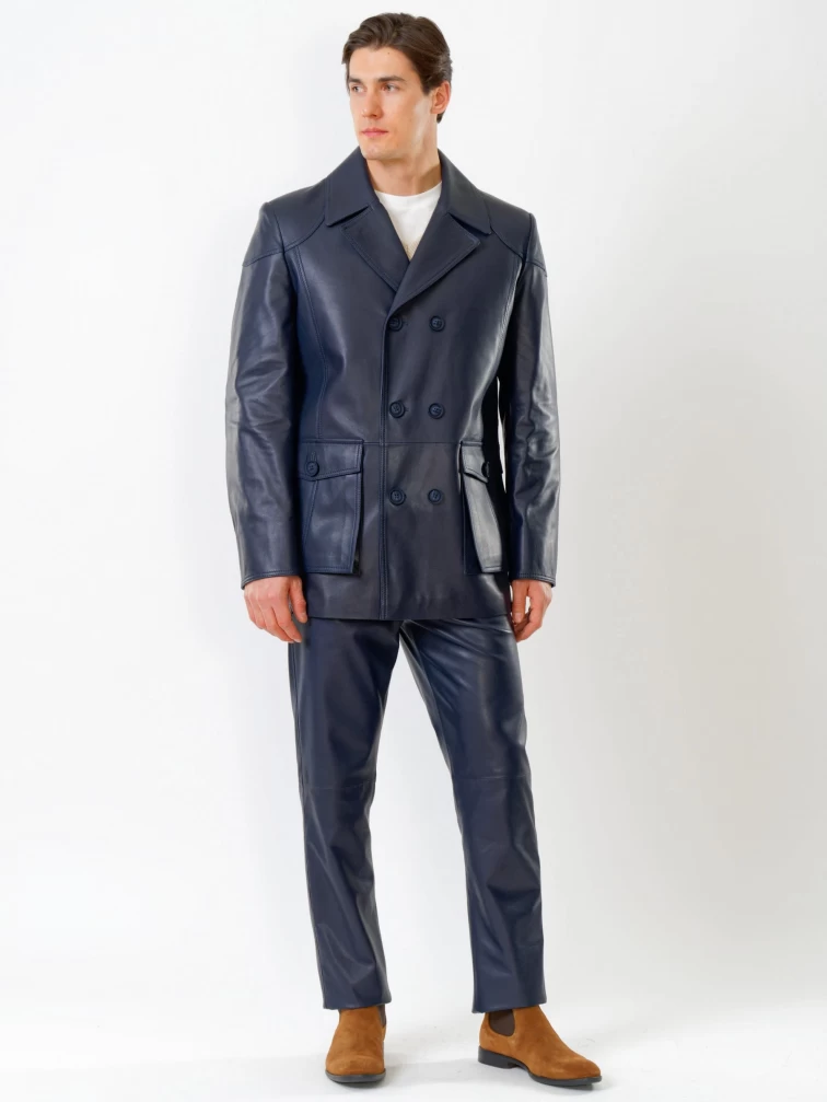 Кожаный комплект мужской: Куртка 549 + Брюки 01, синий, р. 48, артикул 140180-1