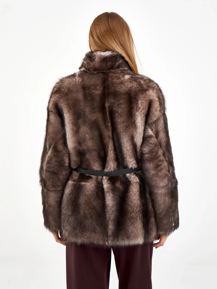 Короткая женская дубленка из тосканы 2072, cерая, размер 42, артикул 64960-4