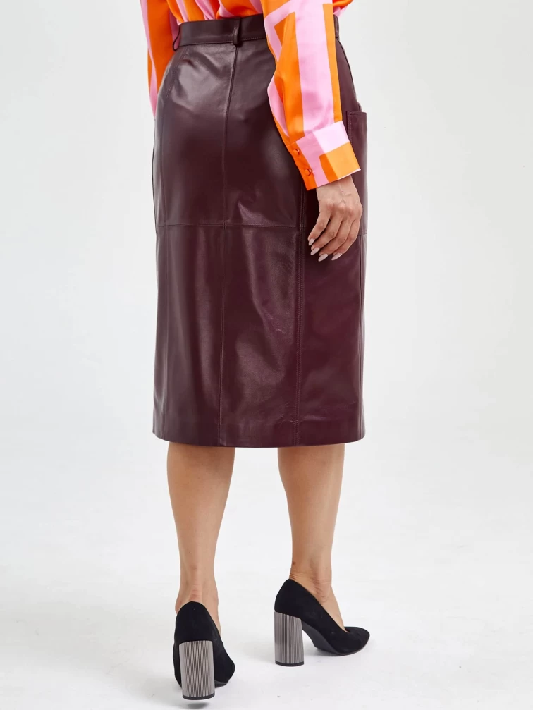 Кожаная юбка с разрезом 10, бордовая, размер 44, артикул 85590-5