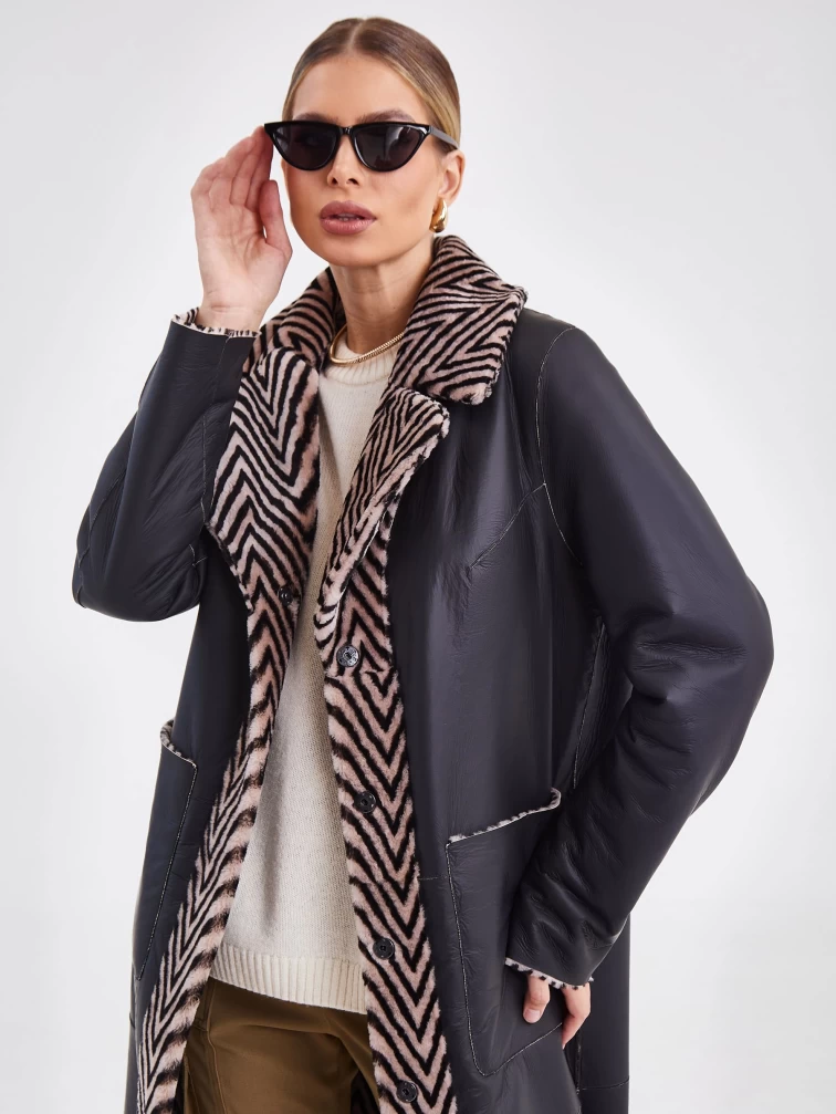 Двусторонняя женская дубленка премиум класса 2019, бежевая, размер 50, артикул 61210-0