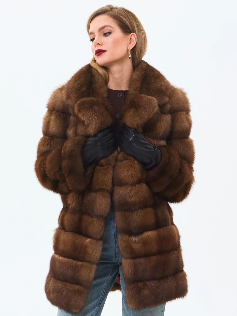 Шуба из меха соболя женская премиум класса 2А, темно-коричневая, размер 46, артикул 34210-7