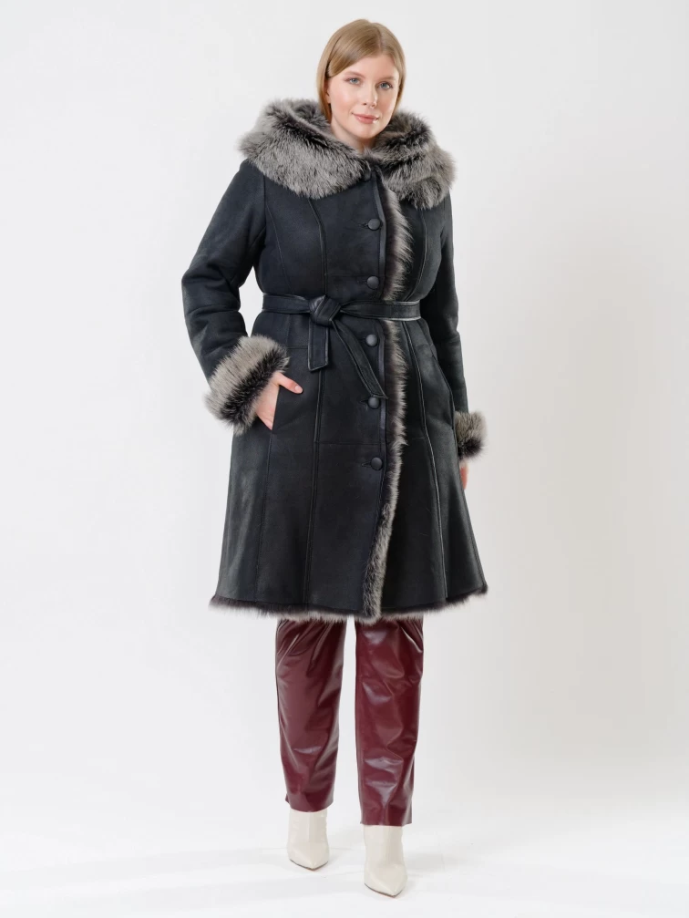 Зимний комплект женский: Дубленка 123НК + Брюки 02, черный/бордовый, р. 42, арт. 111250-0