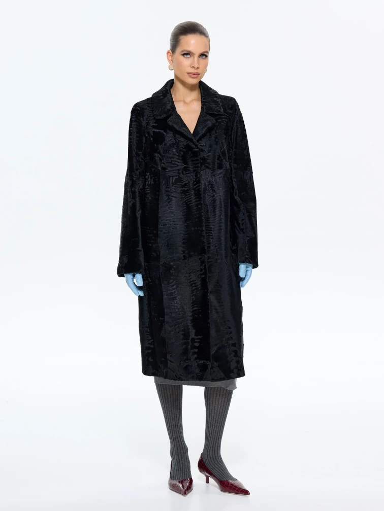 Женская длинная шуба из меха каракульчи Лола, черная, размер 54, артикул 65610-0