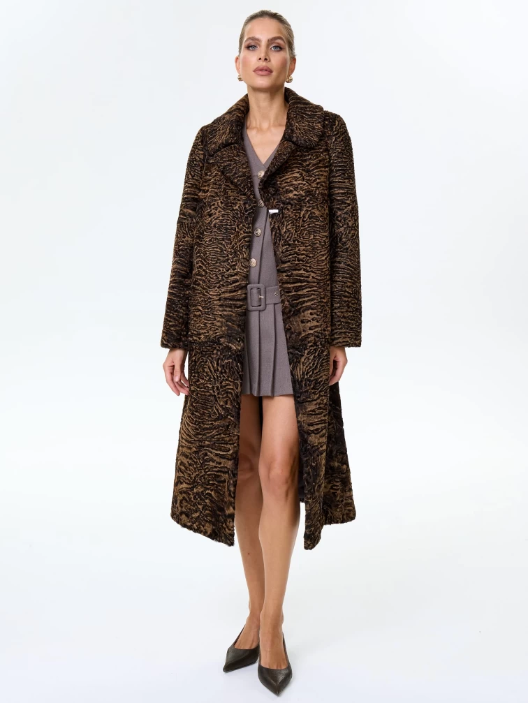 Длинное пальто из меха каракульчи для женщин премиум класса Лола(ав), темно-коричневое, размер 50, артикул 33980-0