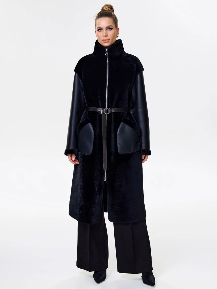 Длинная дубленка на молнии для женщин премиум класса 2050, черная, размер 46, артикул 62480-4