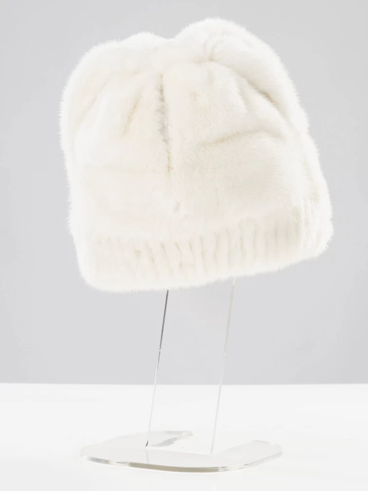 Головной убор из меха норки женский Глазки, белый, размер 58, артикул 51090-2