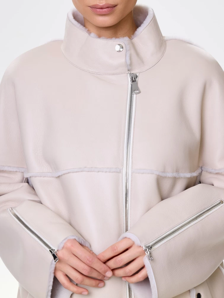 Молодежная женская дубленка на молнии премиум класса 2029, бежевая, размер 54, артикул 63010-2