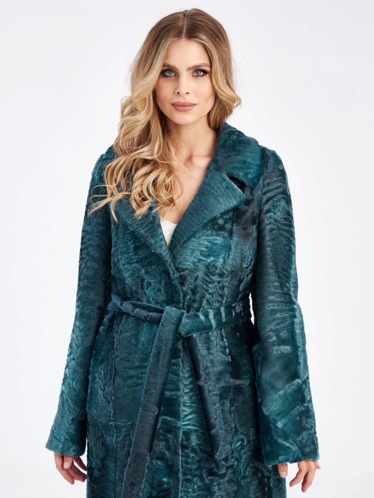 Шуба из меха каракуля для женщин Лола, зеленая, размер 46, артикул 33790-2