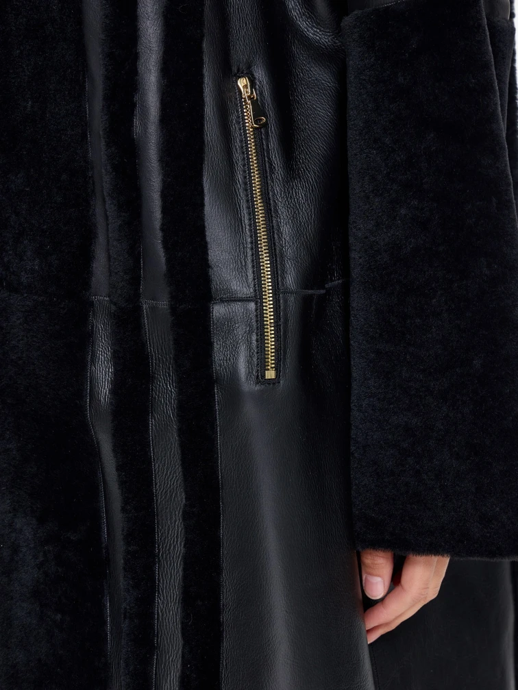 Женская дубленка на молнии с норковым воротником премиум класса 2040, черная, размер 46, артикул 63120-2