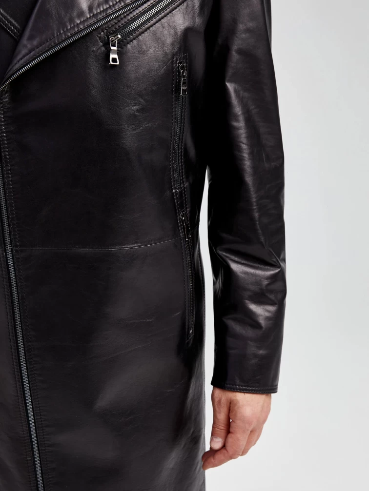 Мужской кожаный плащ косуха премиум класса 554, черный, размер 54, артикул 40551-2