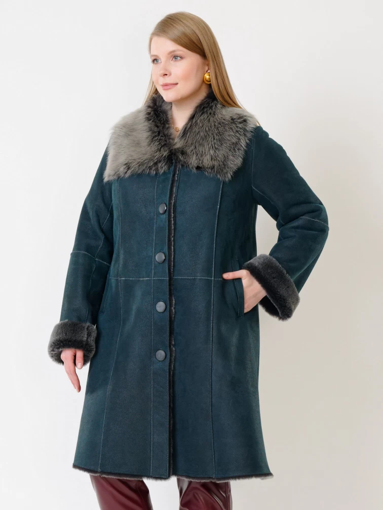 Дубленка женская с мехом тосканы 221, синяя, размер 46, артикул 62010-5