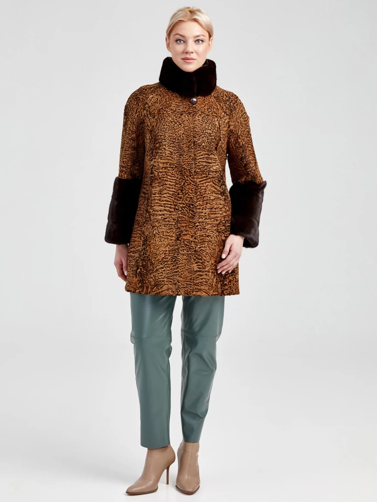 Короткая женская шуба из меха каракуля с отделкой норкой 17101к(сн), намибия, размер 44, артикул 22810-1