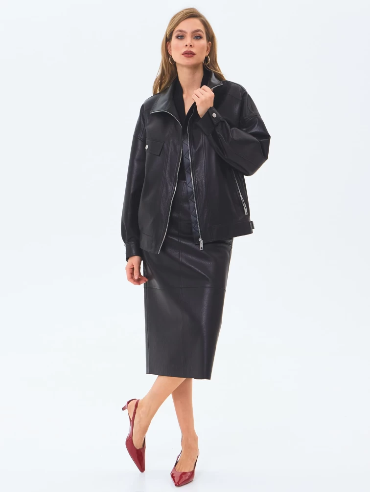 Женская кожаная куртка премиум класса 3087, черная, размер 46, артикул 24460-1