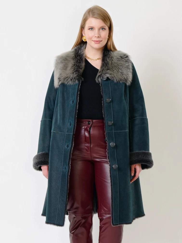 Дубленка женская с мехом тосканы 221, синяя, размер 46, артикул 62010-0