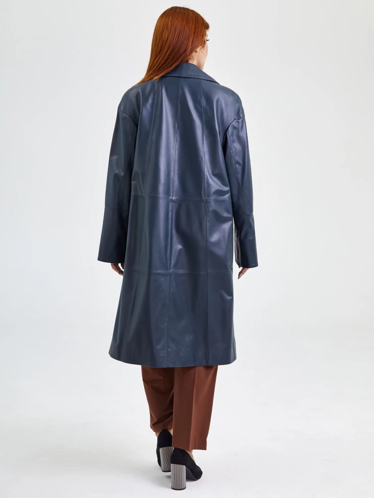 Кожаный двубортный плащ женский премиум класса 3012, синий, размер 56, артикул 91771-2