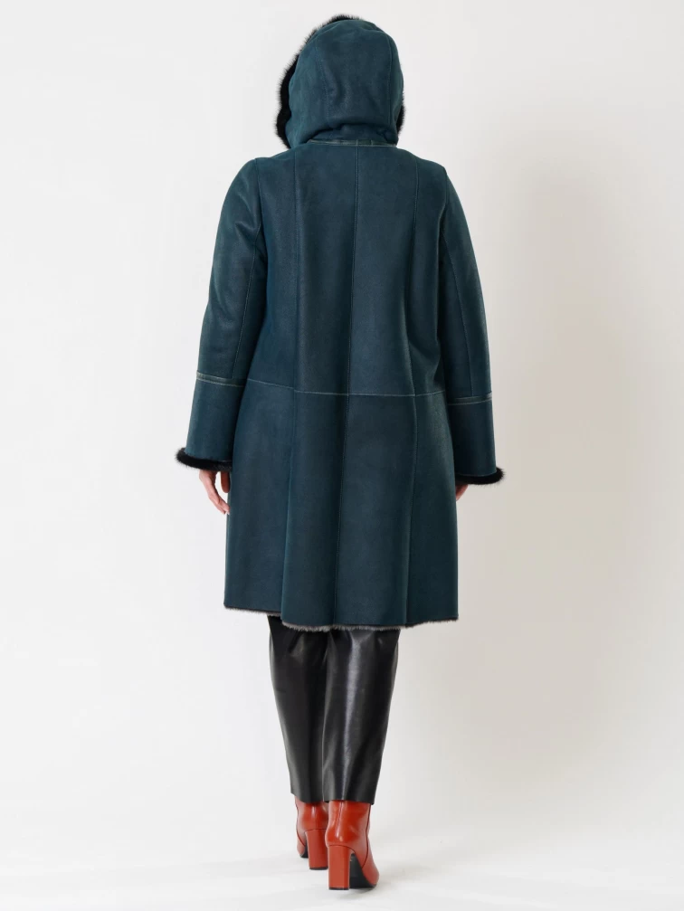 Женская дубленка с капюшоном и отделкой из меха норки 225у, синяя, размер 66, артикул 14860-4