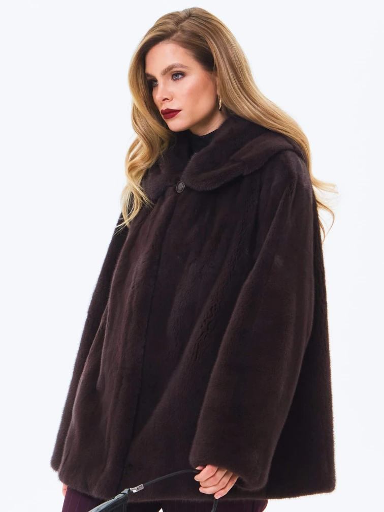 Женская норковая шуба с капюшоном премиум класса Жанета(к), коричневая, размер 58, артикул 34230-3