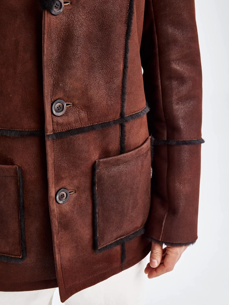 Дубленка пиджак с выпущенным мехом для мужчин премиум класса 434, виски, размер 48, артикул 71440-4