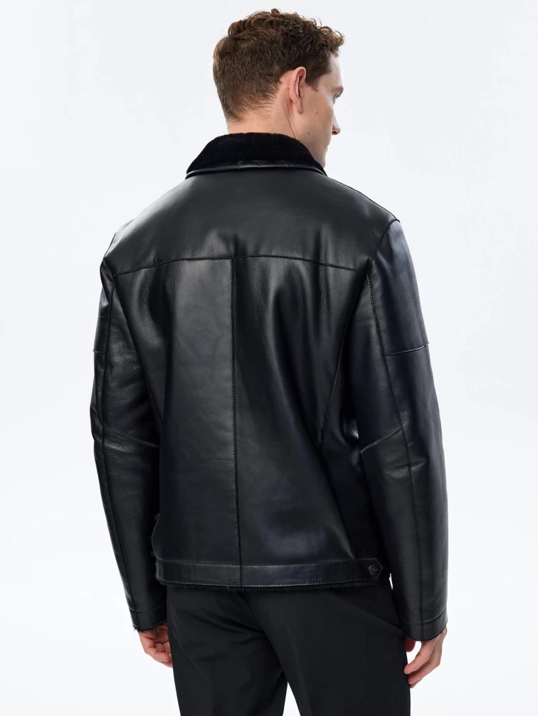 Короткая мужская дубленка премиум класса 140(пр), черная, размер 52, артикул 71421-5