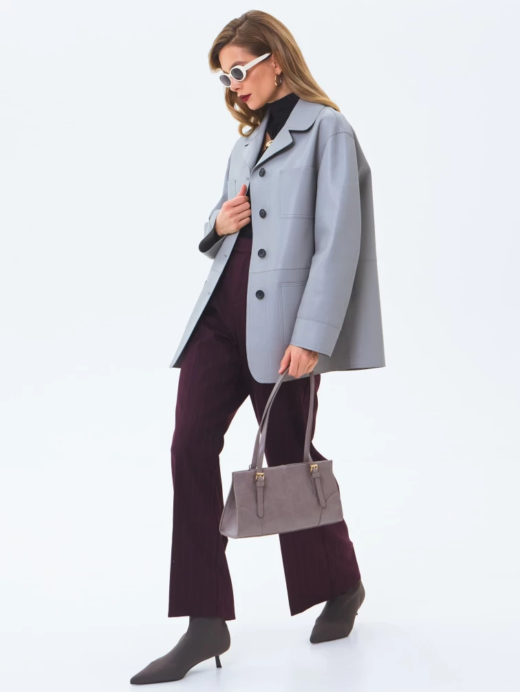 Серый женский кожаный пиджак премиум класса 3092, размер 46, артикул 24590-1