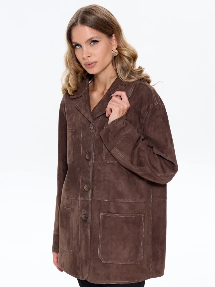 Замшевый женский пиджак премиум класса 3092з, cветло-коричневый, размер 44, артикул 25730-3
