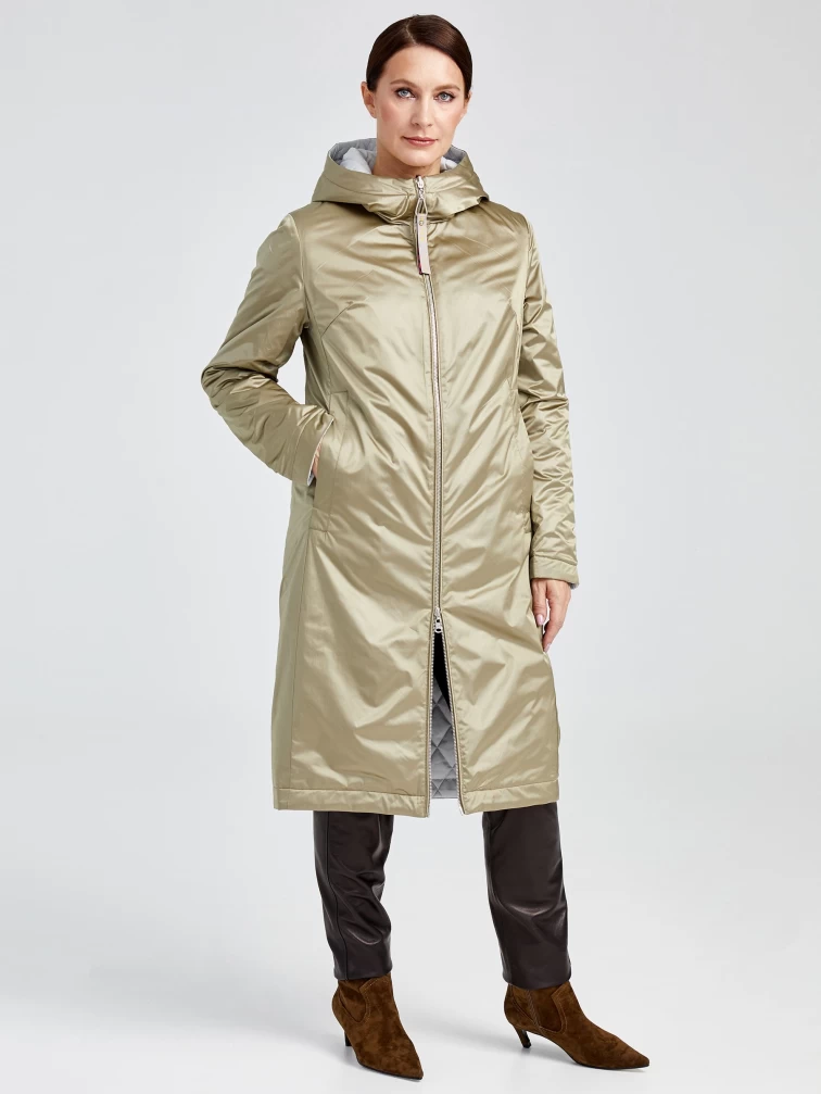 Женский текстильный двусторонний пуховик с капюшоном 21330, серый, размер 42, артикул 25150-5