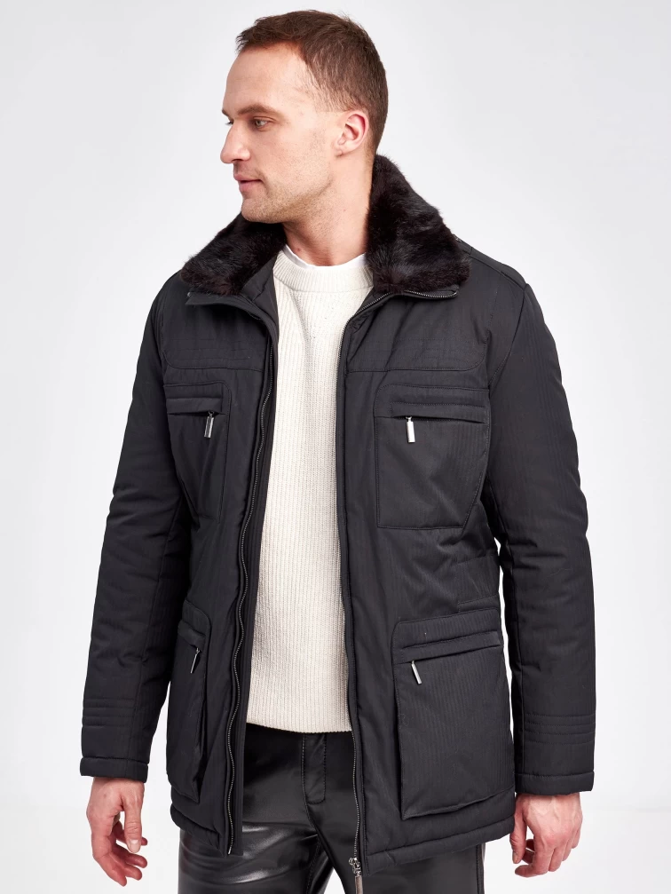 Текстильная зимняя мужская куртка с воротником меха норки Samuele, черная, размер 48, артикул 40910-3