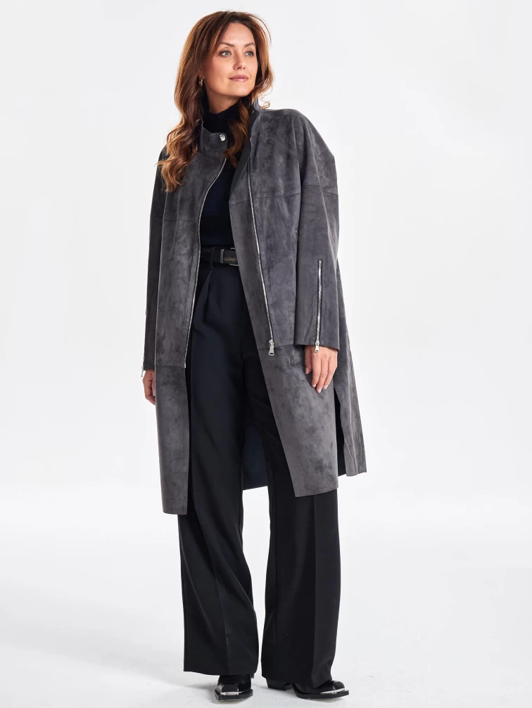 Стильное замшевое пальто оверсайз для женщин премиум класса 3041з, серое, размер 54, артикул 64100-0